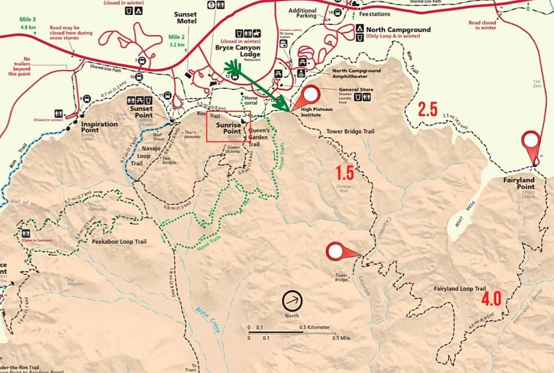 Map of Fairyland Loop Trail in Bryce Canyon