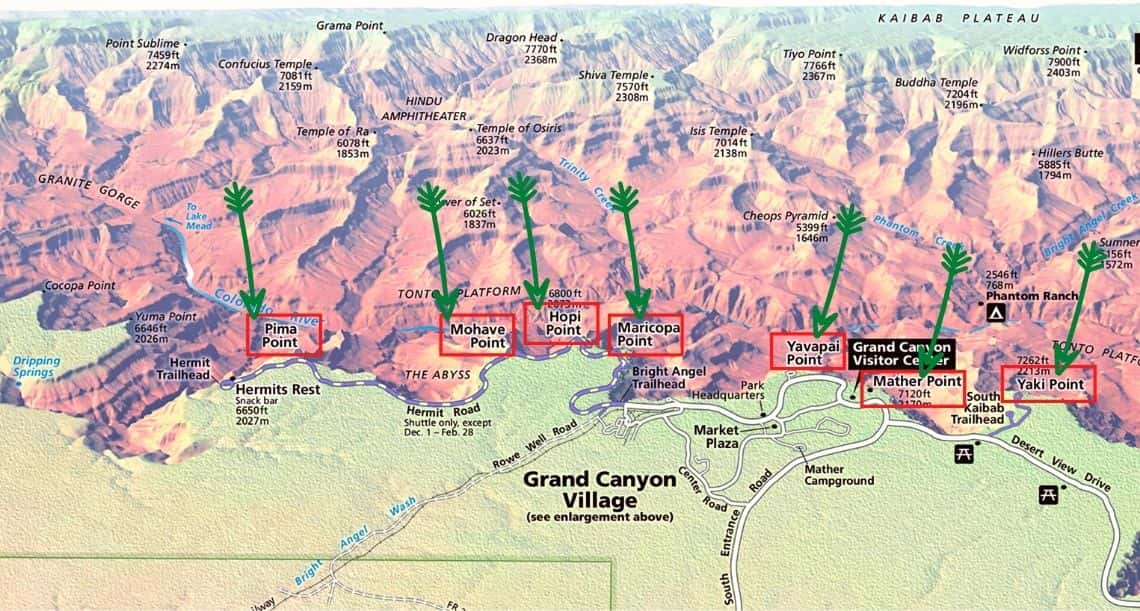 Map of Grand Canyon South Rim