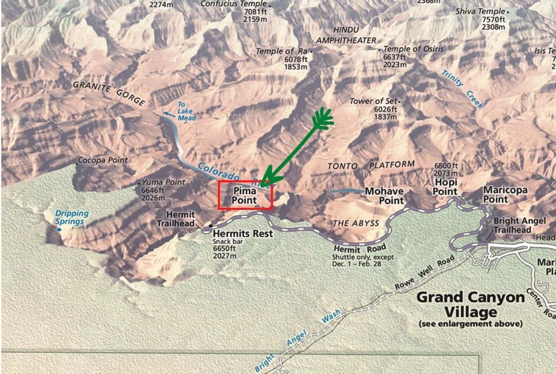 Map of Pima Point in Grand Canyon National Park