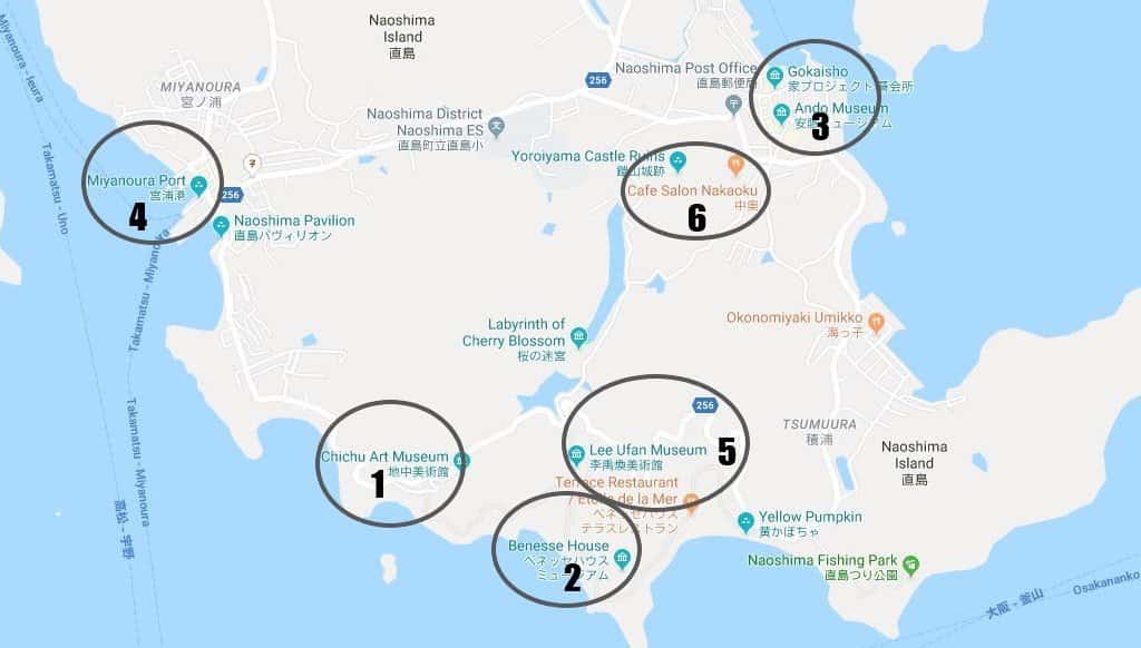 Day Trips from Hiroshima Map of Naoshima