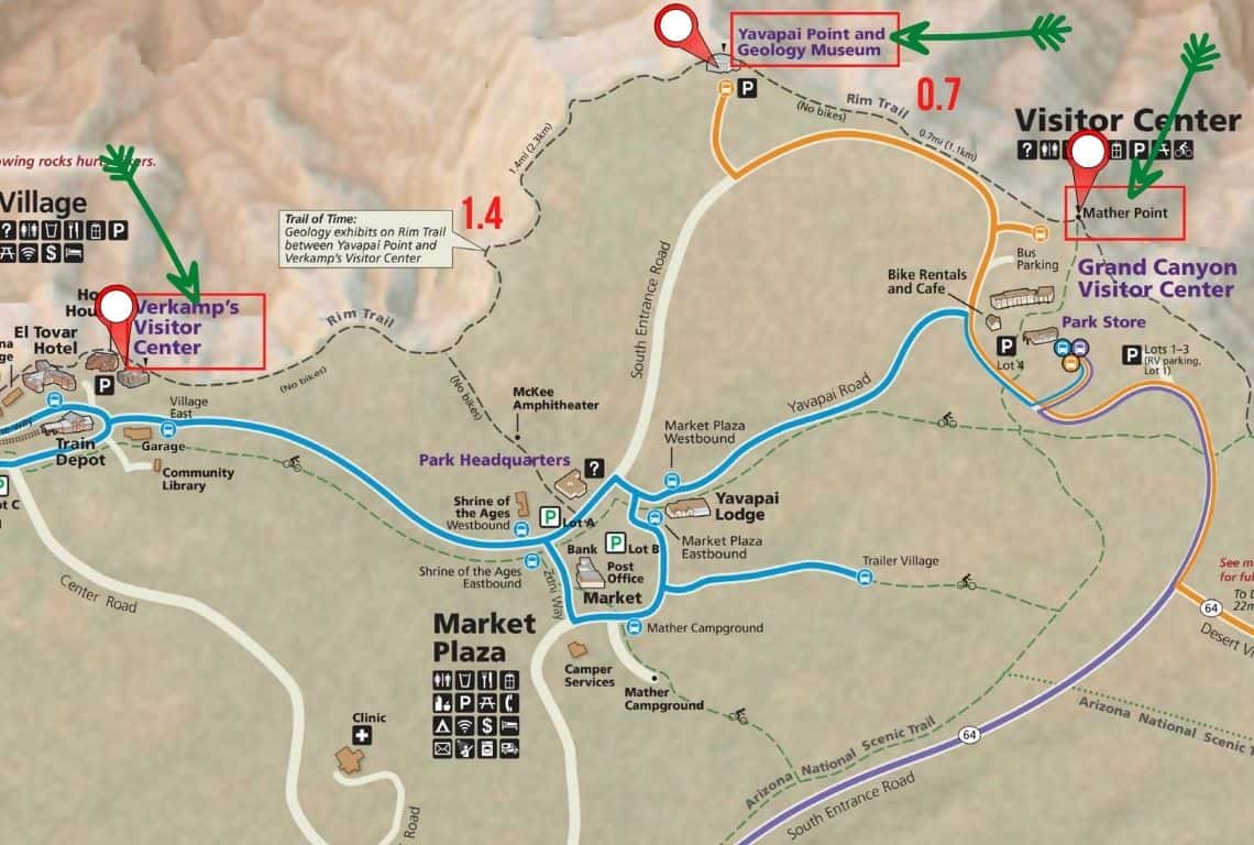 Map of Rim Trail in Grand Canyon