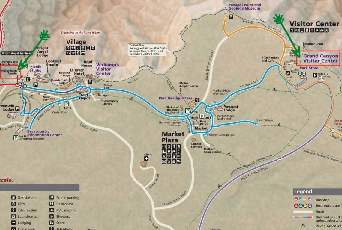 Map of Shuttle Bus in Grand Canyon