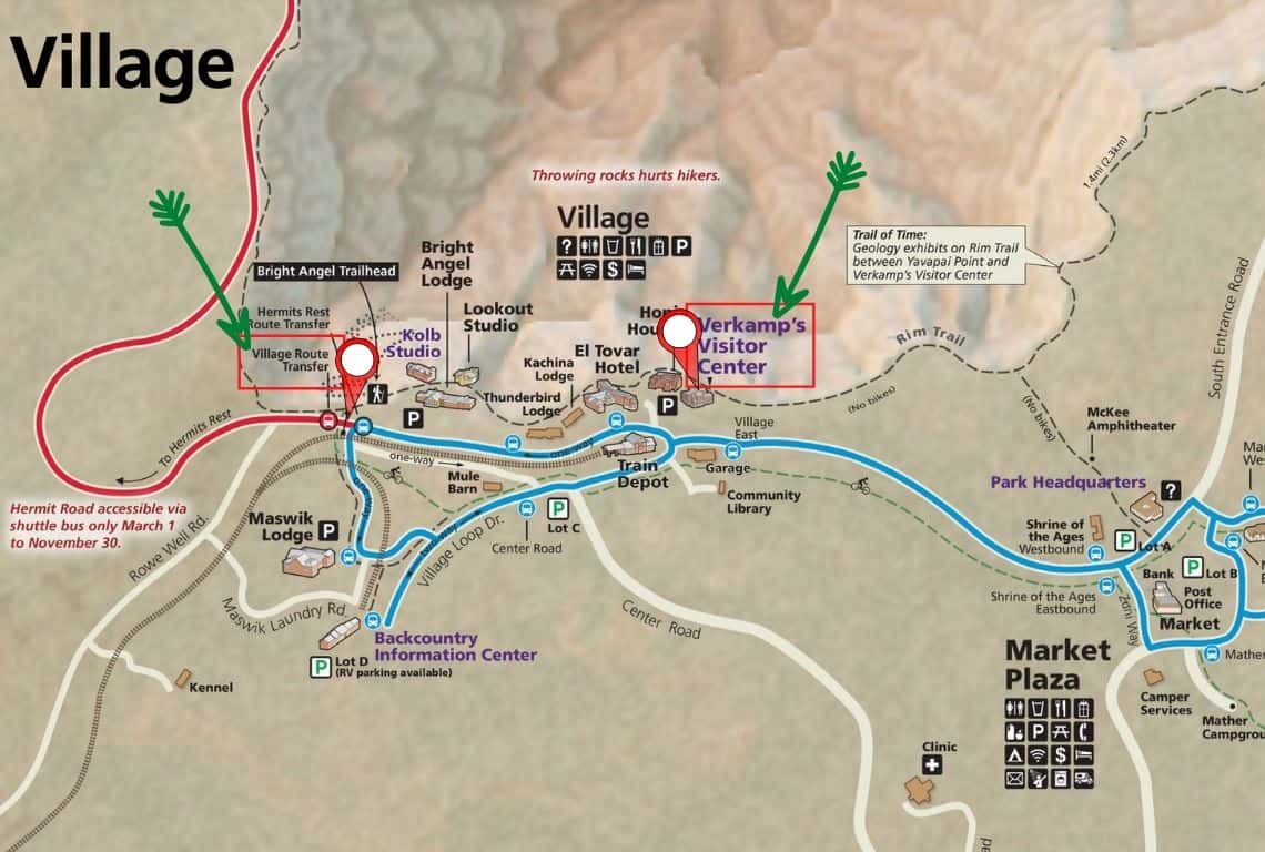 Map of Grand Canyon South Rim Trail