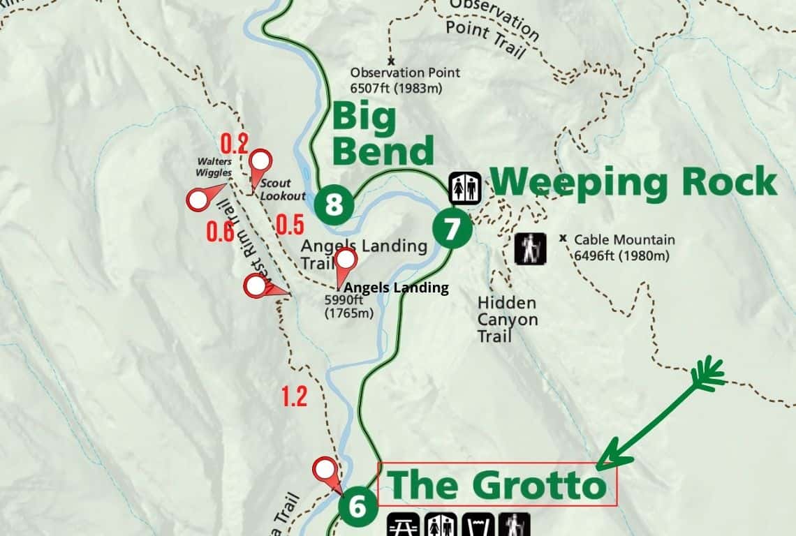 Map of Angels Landing Trail in Zion National Park