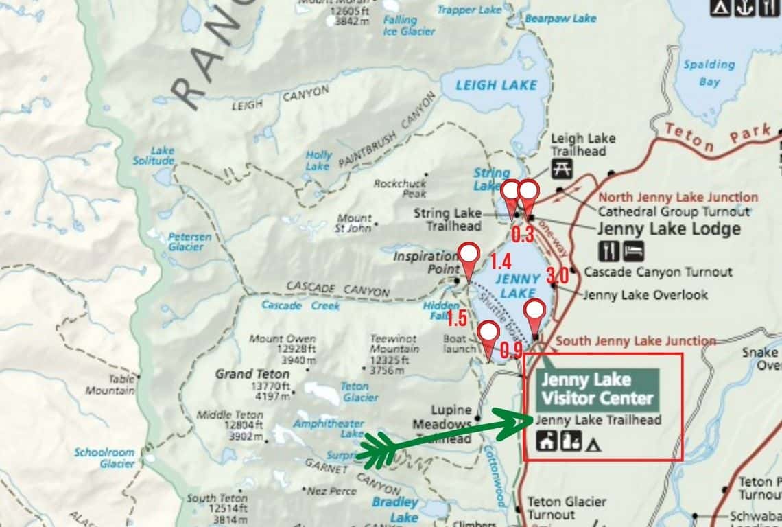 Map of Jenny Lake Loop Trail in Grand Teton National Park