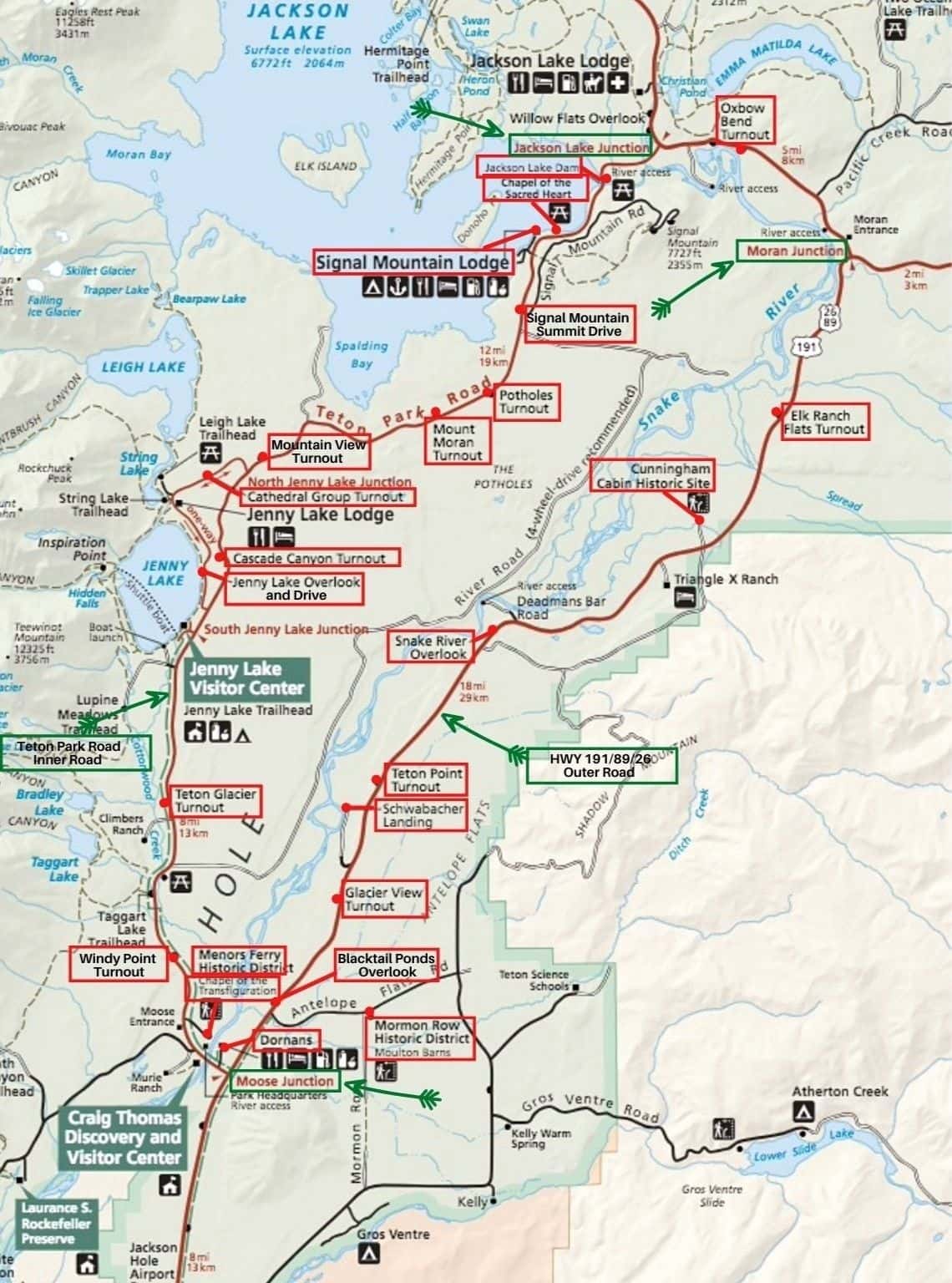 Map of Scenic Drive in Grand Teton