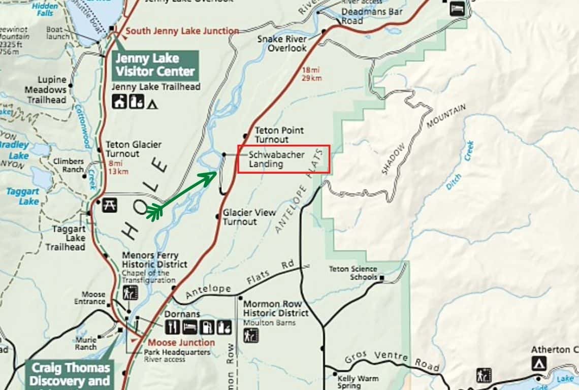 Map of Schwabacher Landing in Grand Teton National Park