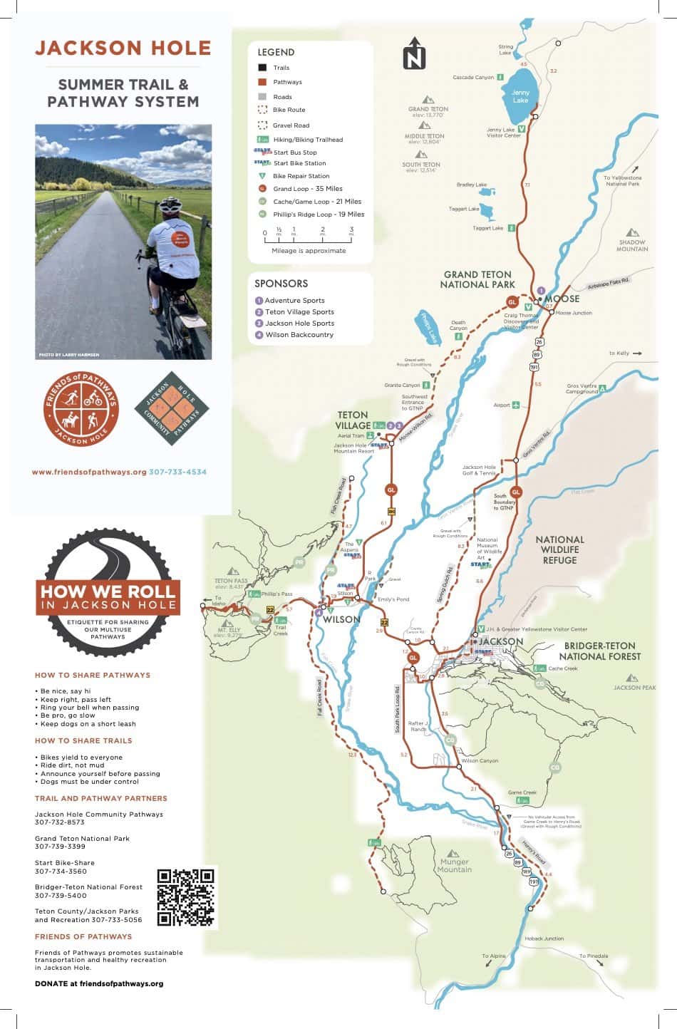 Map with Biking Routes in Grand Teton