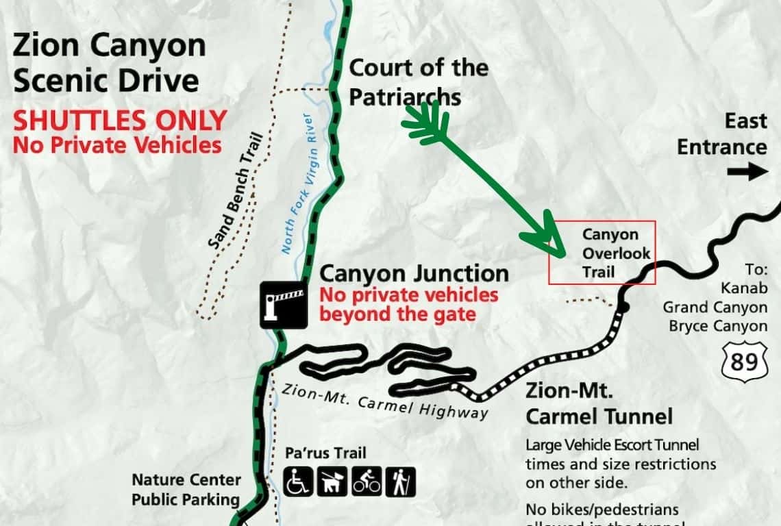 Map of Canyon Overlook Trail in Zion