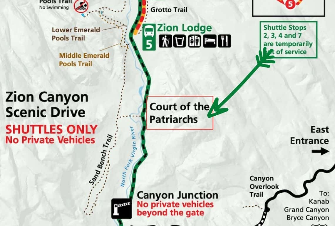 Map of Court of the Patriarchs in Zion National Park