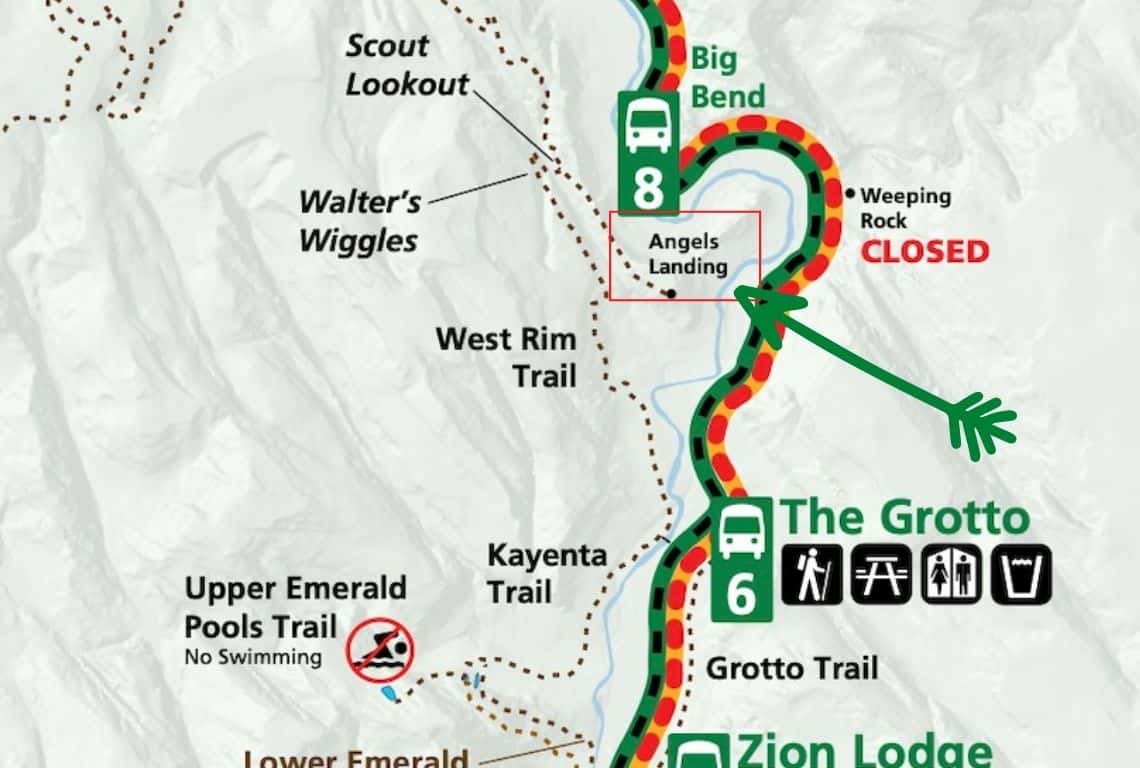Map of Angels Landing Trail in Zion National Park