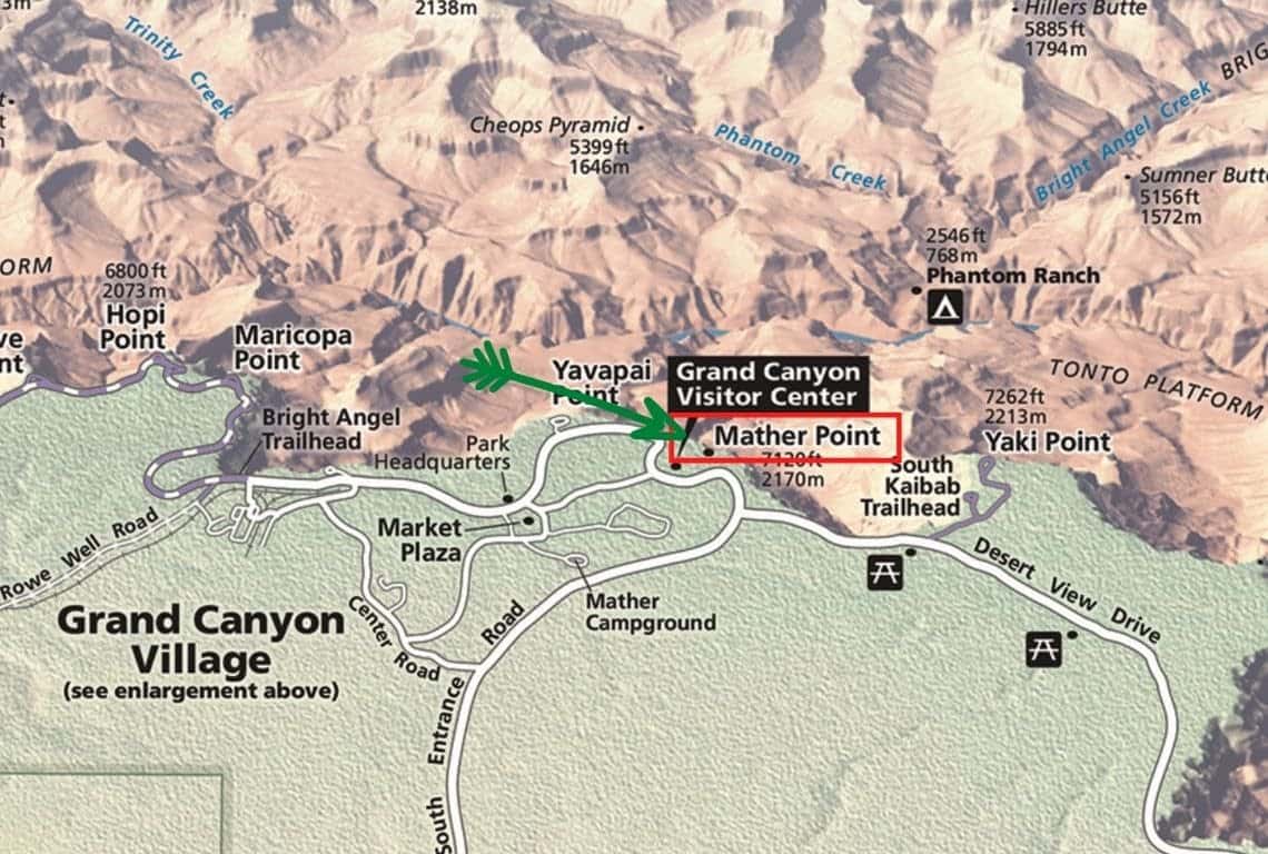 Map of Mather Point in Grand Canyon