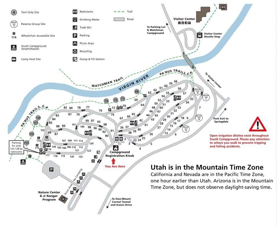 Map of Zion National Park South Campground