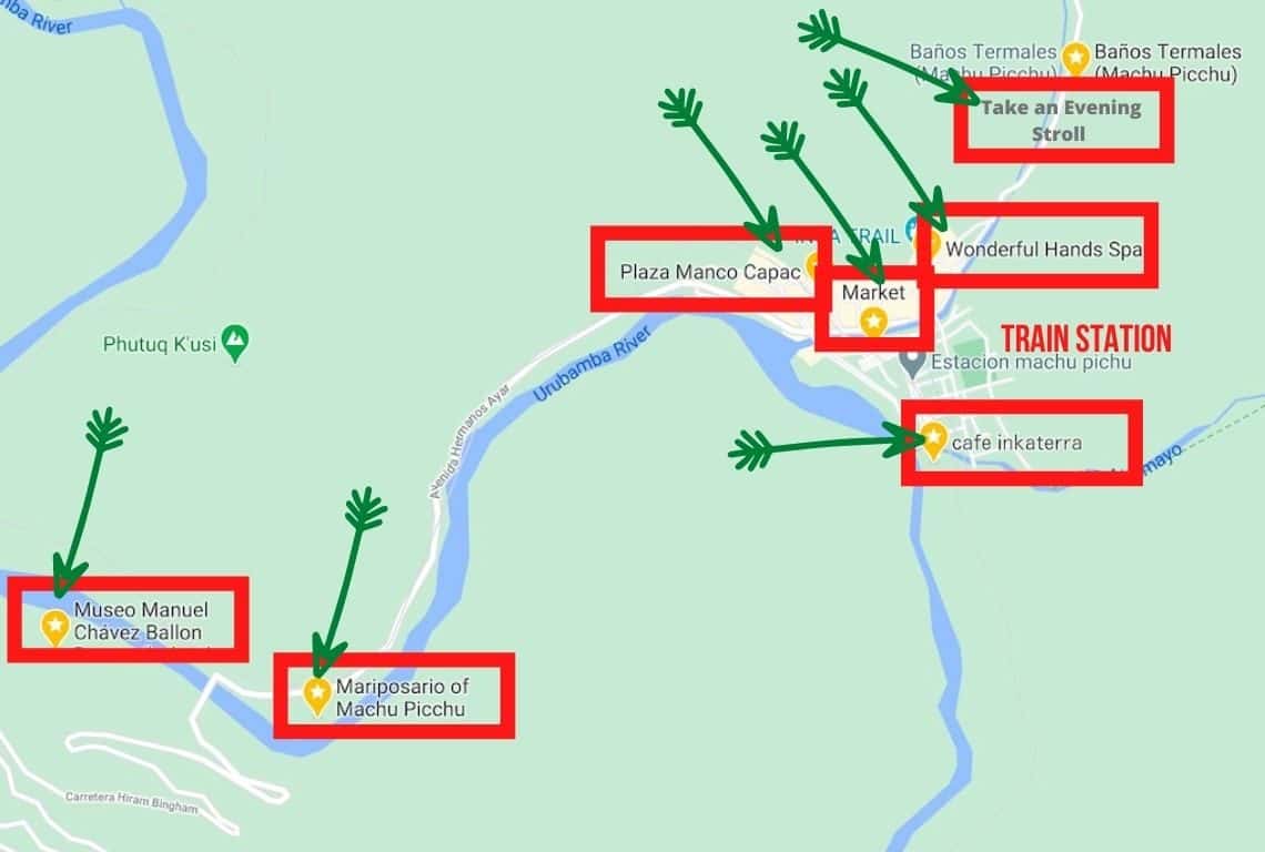 Map of Things to Do in Aguas Calientes, Peru