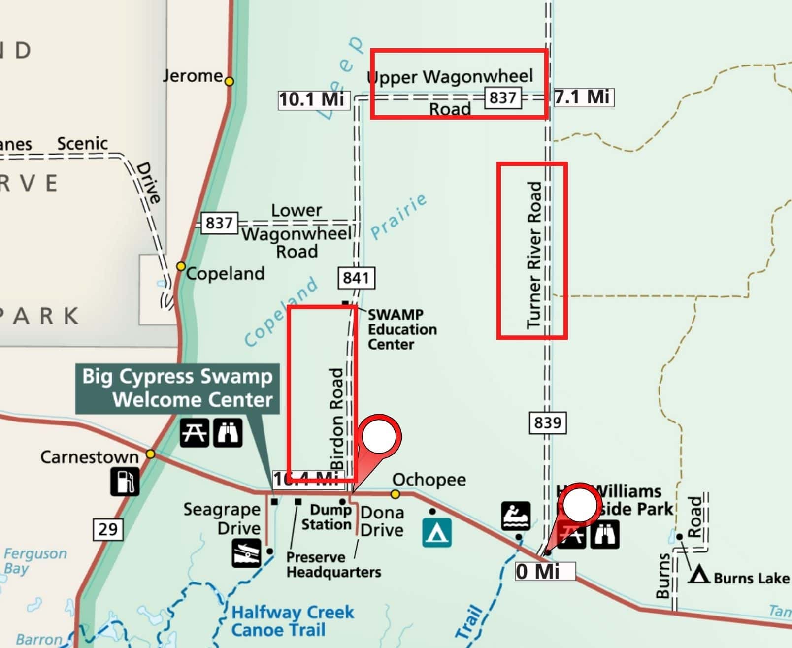 Map of Scenic Drives in Big Cypress National Preserve