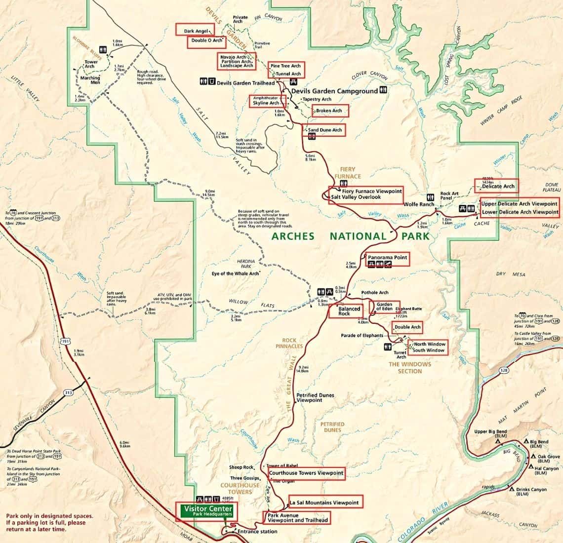 Map of Scenic Drive in Arches