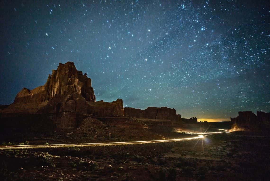 Arches Scenic Drive at Night