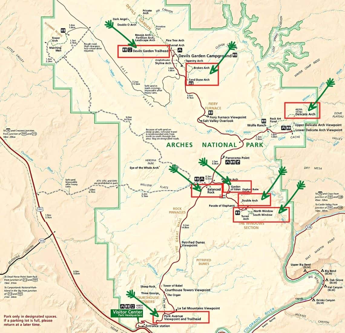 Map of 8 Things You Can't Miss on First Visit to Arches