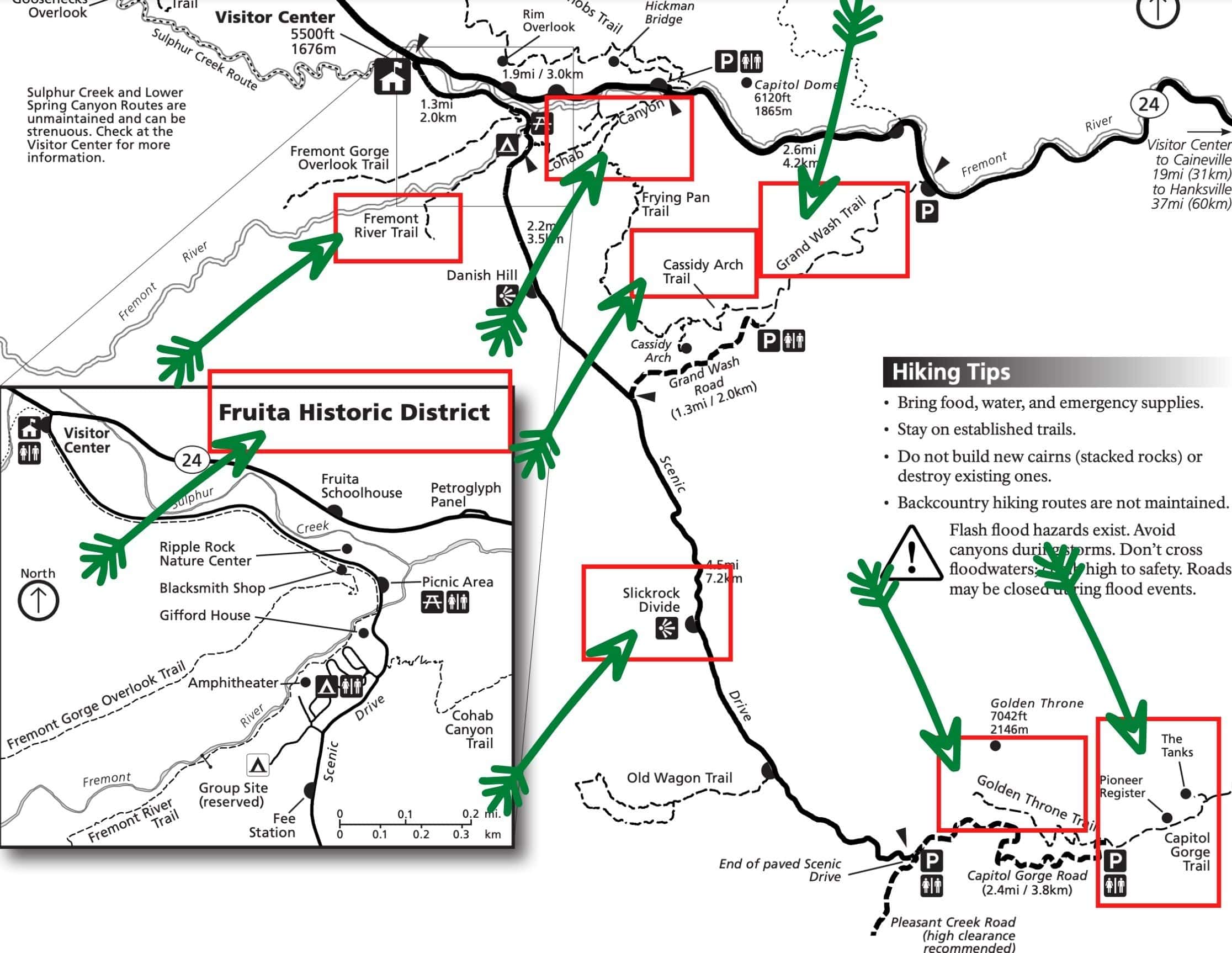 Map of Scenic Drive in Capitol Reef