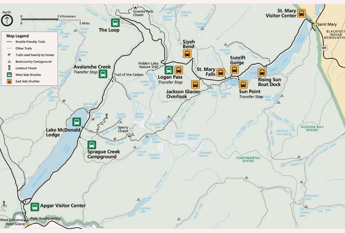 Glacier National Park Shuttle System Map