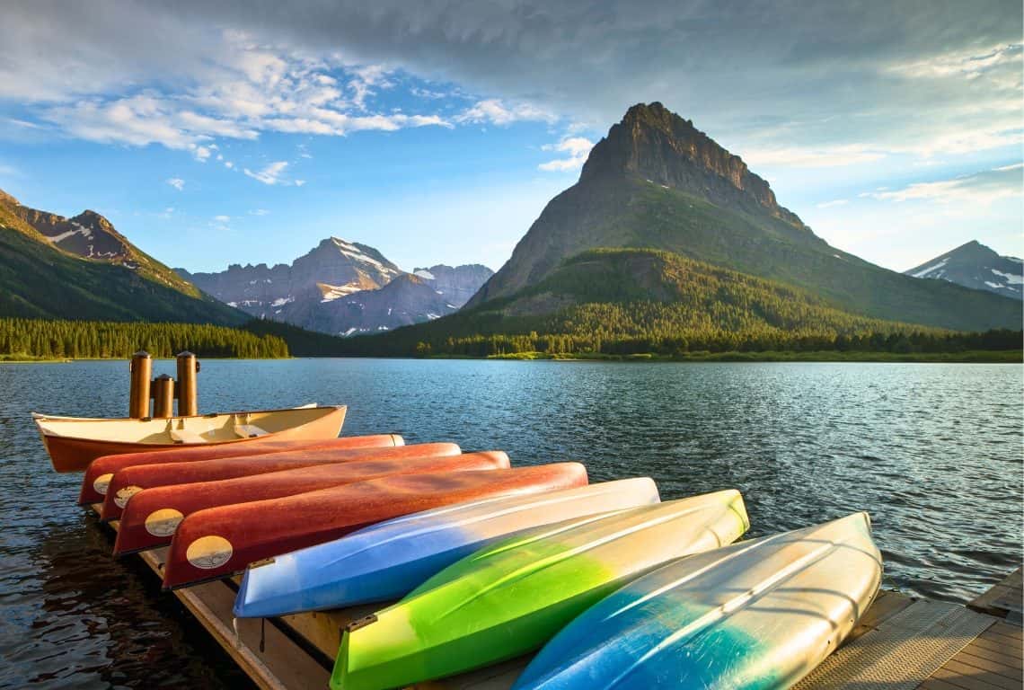 Canoes at Swiftcurrent Lake
