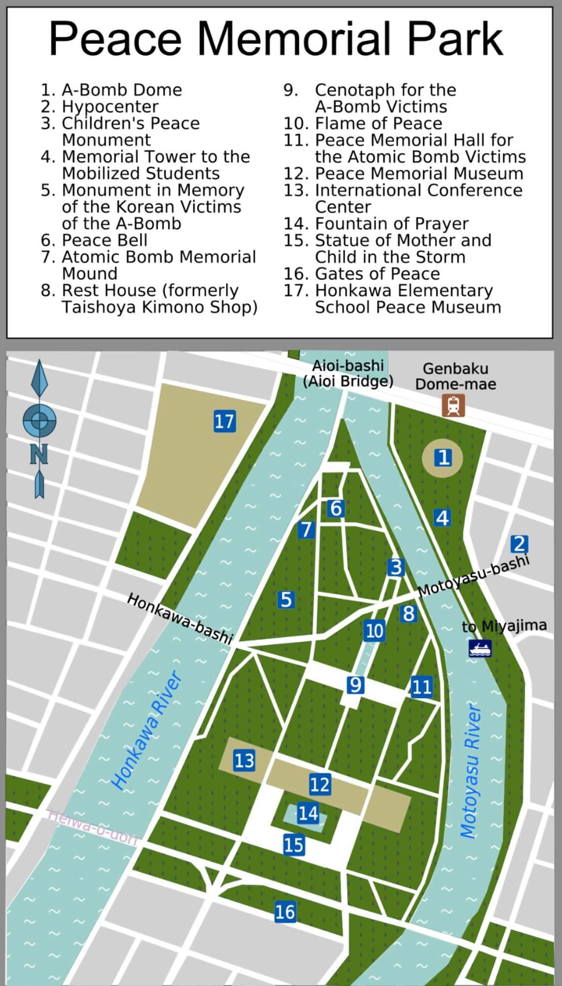 Map of Hiroshima Peace Memorial Park Self Guided Walking Tour