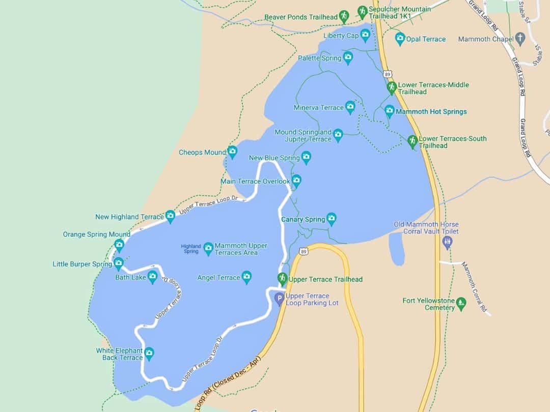 Map of Mammoth Hot Springs Terraces