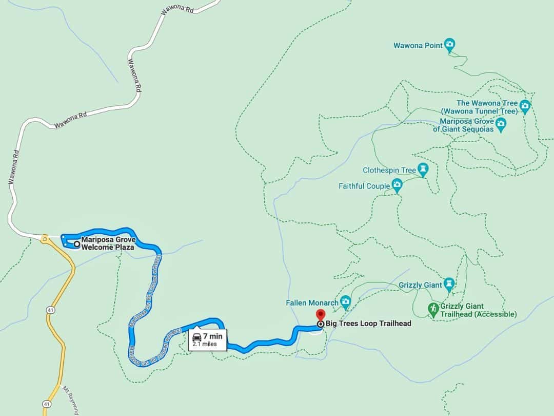 Map of Mariposa Grove Shuttle