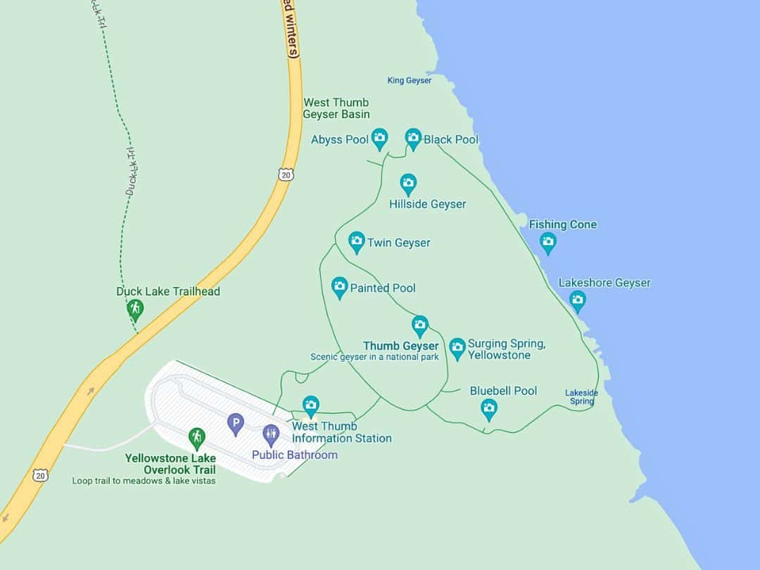 Map of West Thumb Geyser Basin