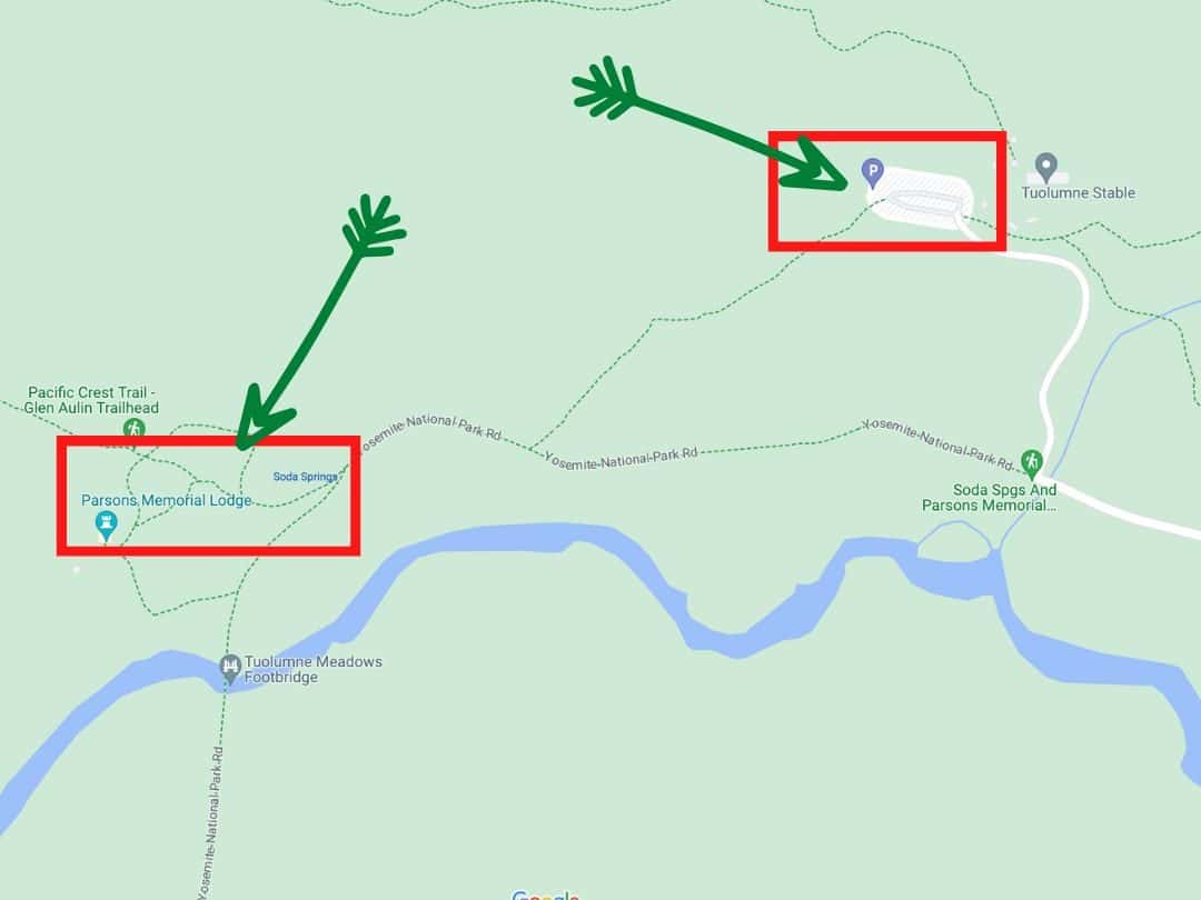 Map of Soda Springs and Parsons Memorial Lodge