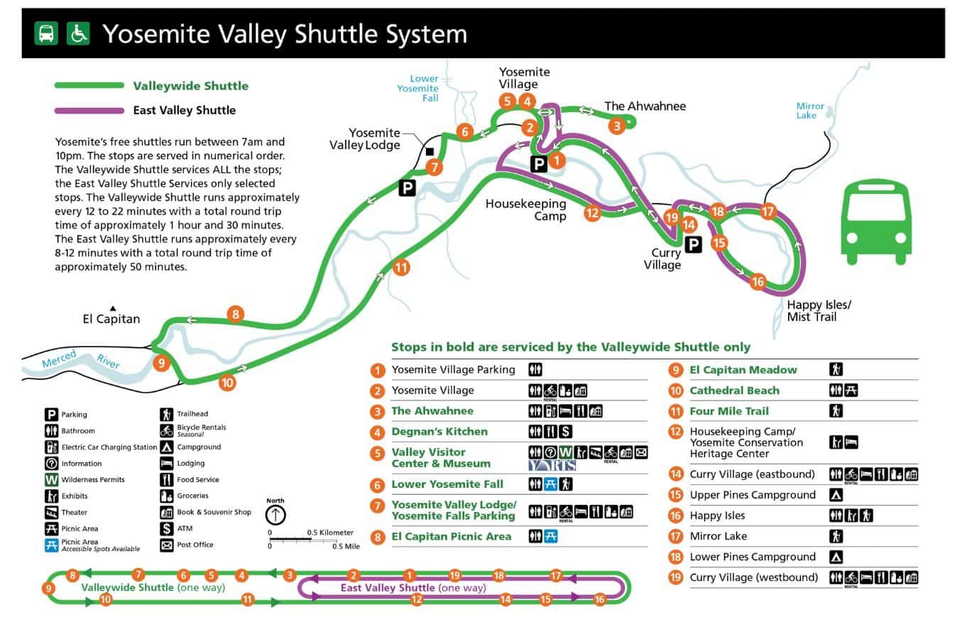 Map of Yosemite Valley Shuttle