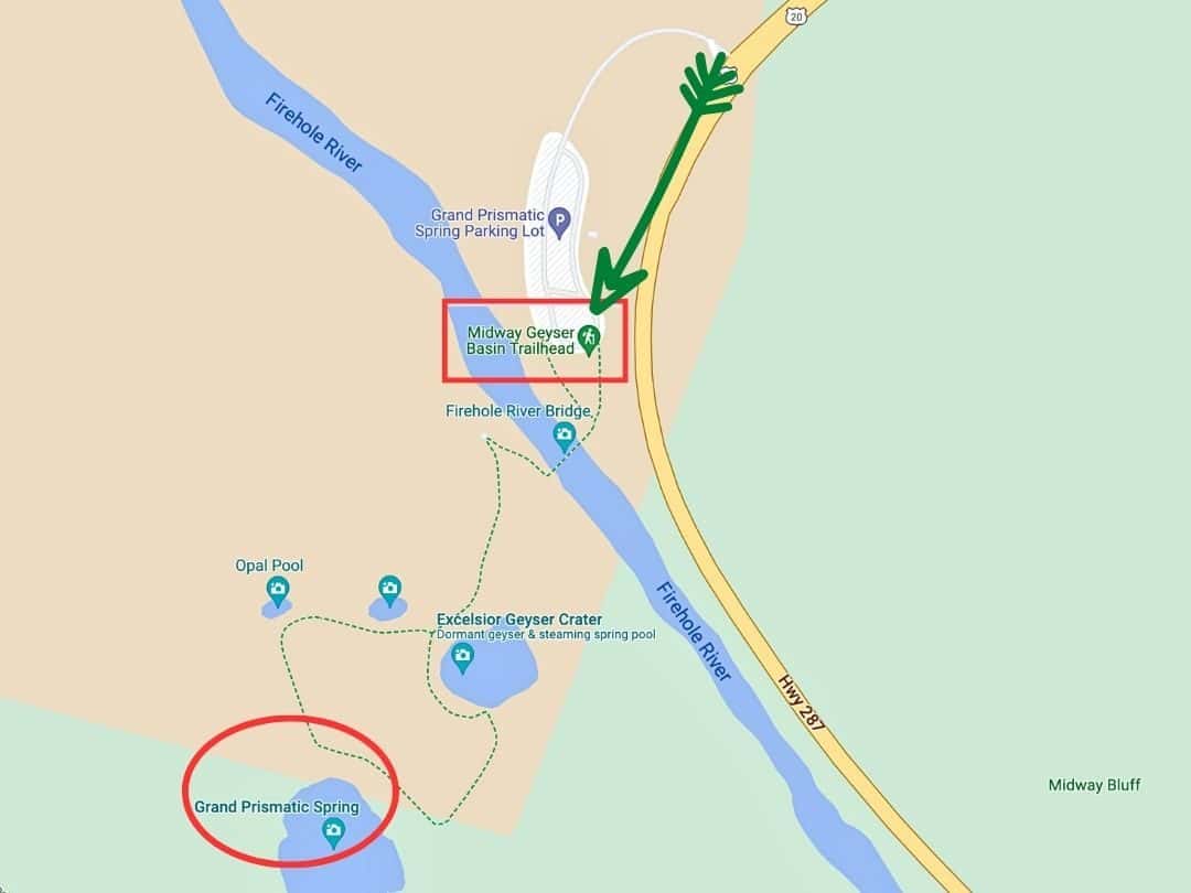 Map of Midway Geyser Basin Trail