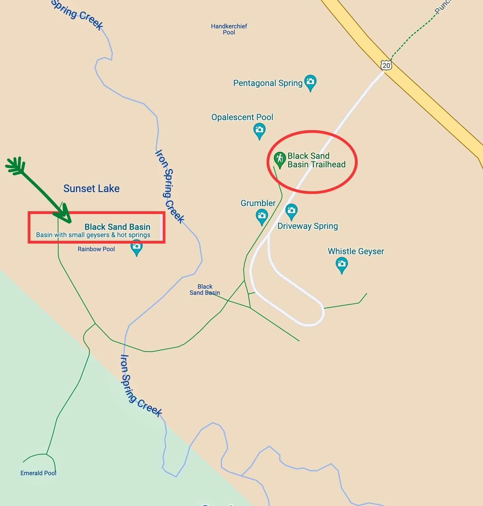 Guide to the Upper Geyser Basin Map of Black Sand Basin