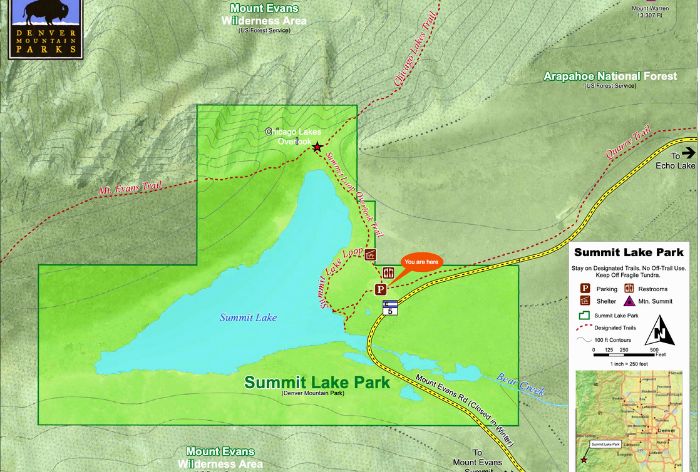 Best Stops on Mount Blue Sky Scenic Byway Summit Lake Map